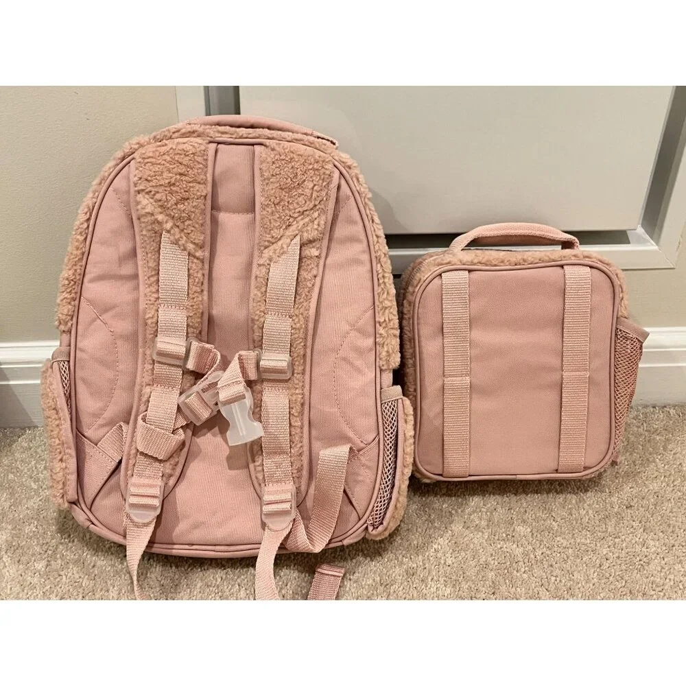 NWOT Pottery Barn Kids Mackenzie Blush Pink Sherpa‎ Small Backpack & Lunch Box